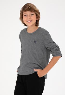 Erkek Çocuk Gri Melanj Basic Bisiklet Yaka Kazak - 50294188044