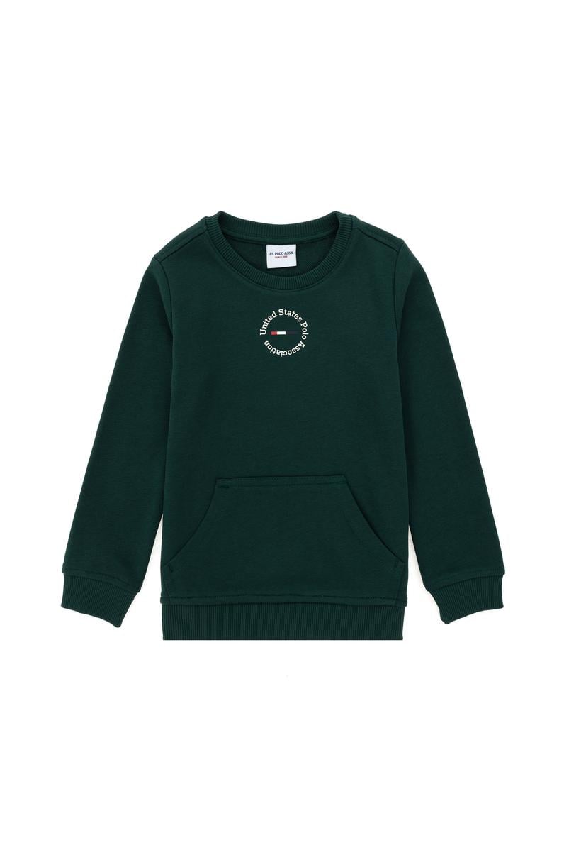 Erkek Çocuk Koyu Yeşil Basic Bisiklet Yaka Sweatshirt