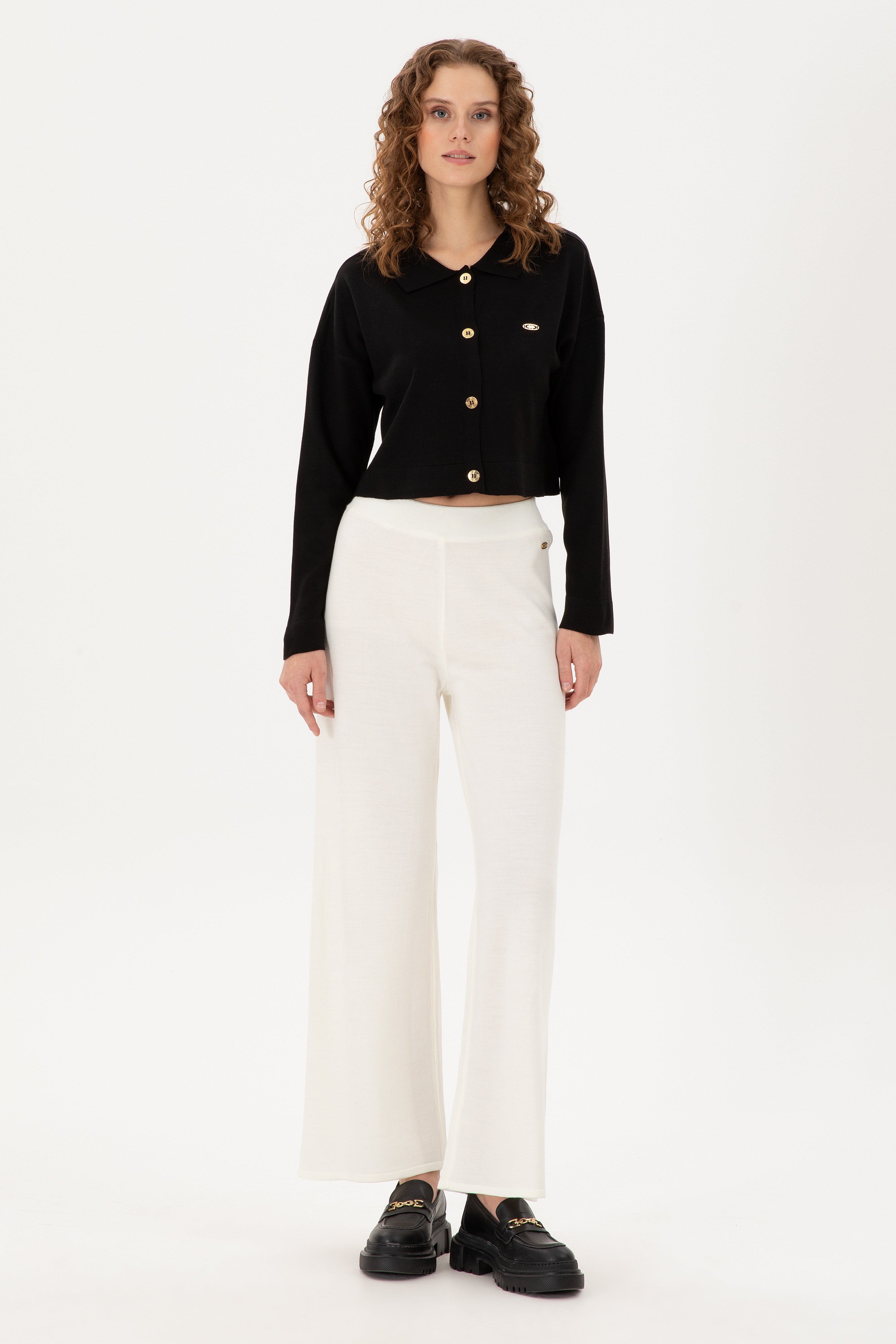Kadın Kum Loose Fit Triko Pantolon - Image 1