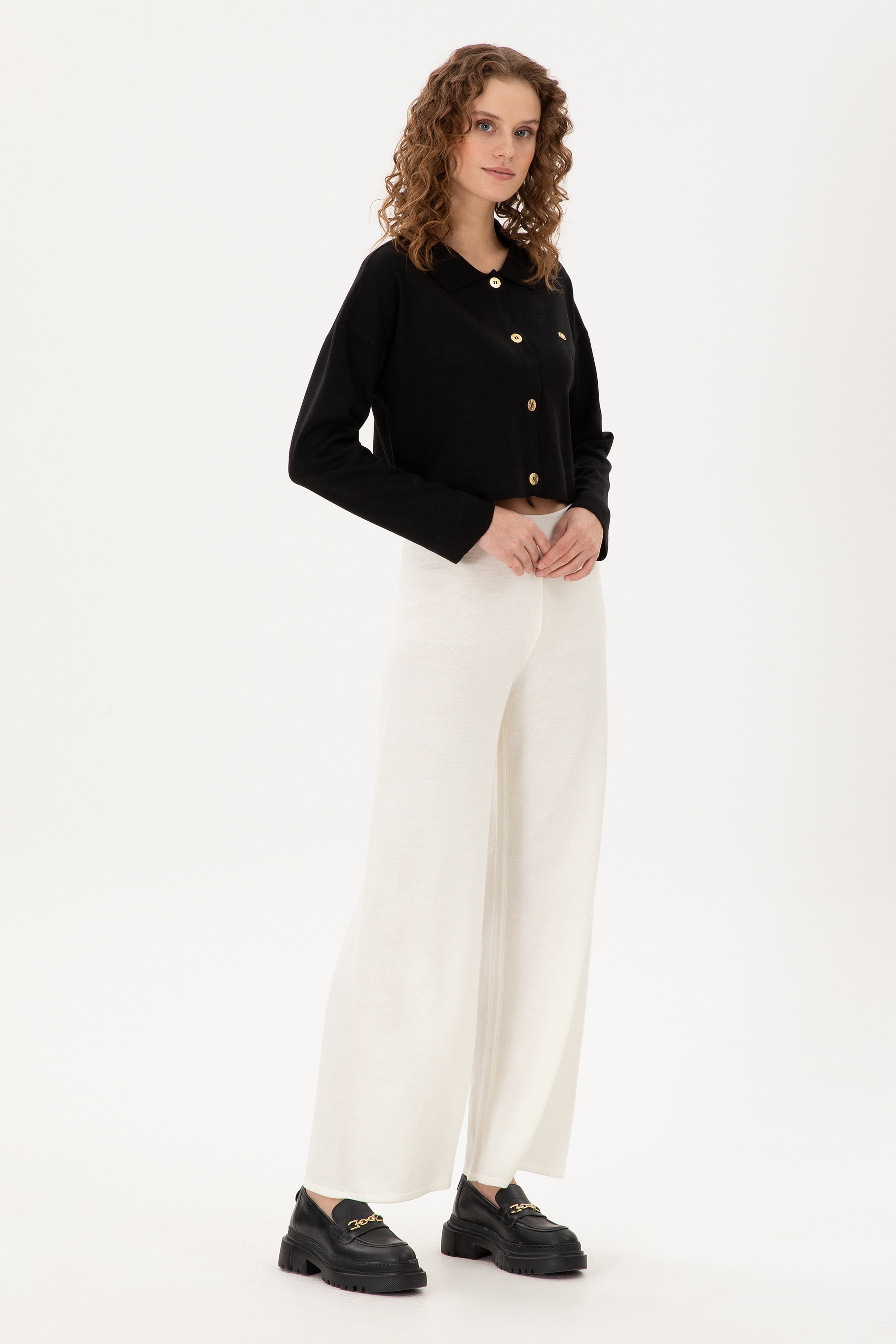 Kadın Kum Loose Fit Triko Pantolon