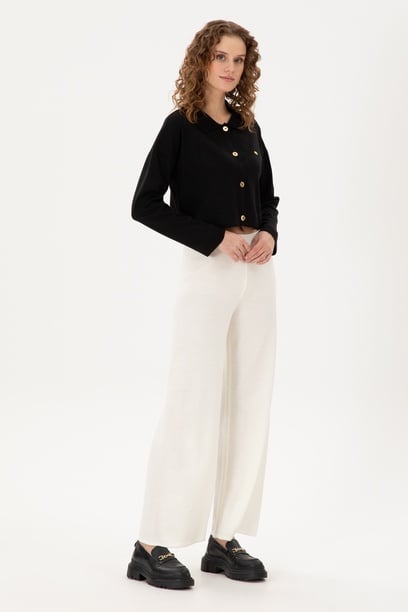 Kadın Kum Loose Fit Triko Pantolon