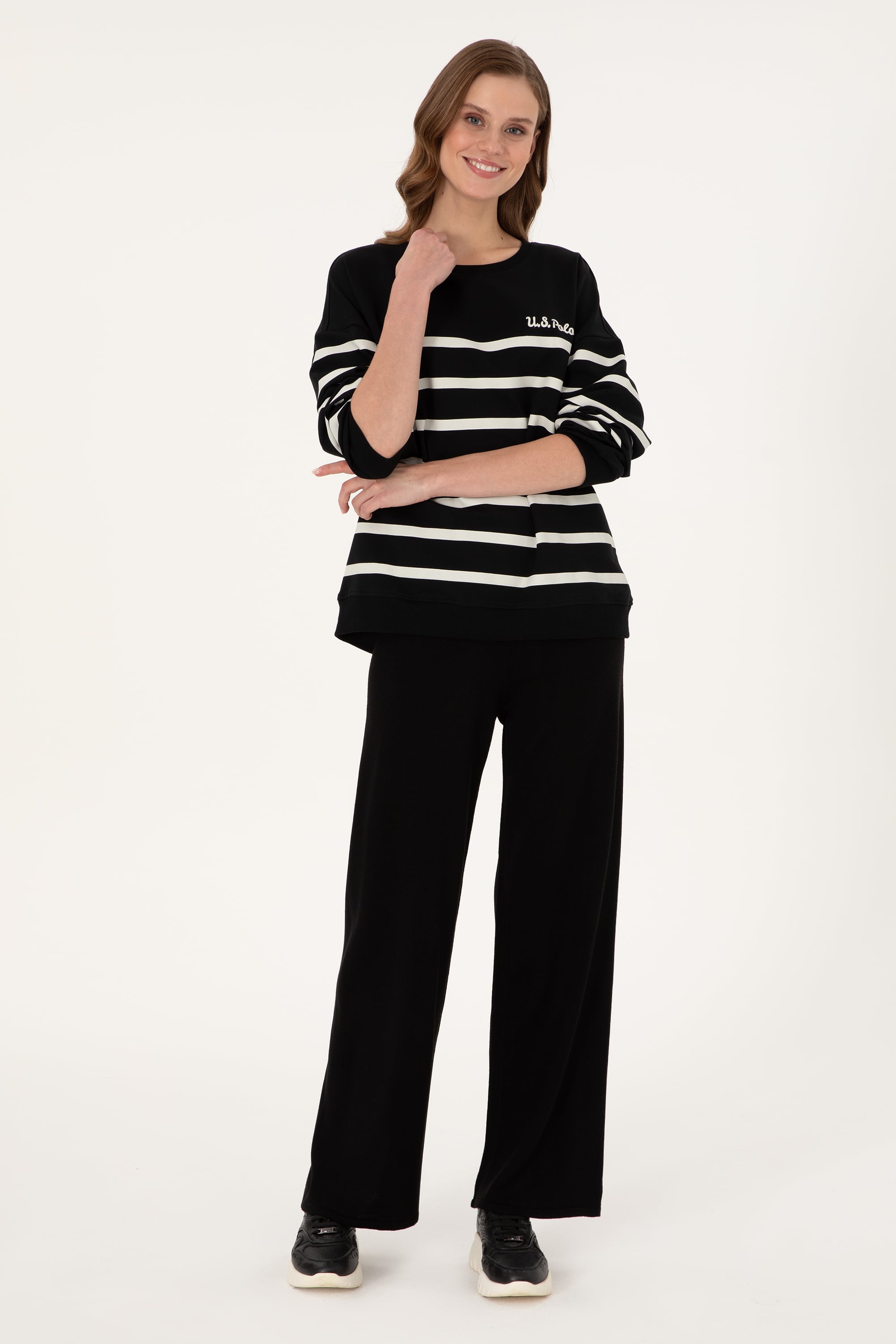 Kadın Siyah Loose Fit Triko Pantolon - Image 3