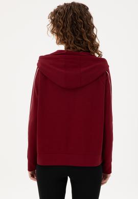Kadın Bordo Kapüşonlu Fermuarlı Sweatshirt - 50297354006