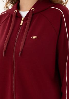 Kadın Bordo Kapüşonlu Fermuarlı Sweatshirt - 50297354006
