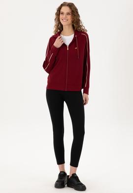 Kadın Bordo Kapüşonlu Fermuarlı Sweatshirt - 50297354006