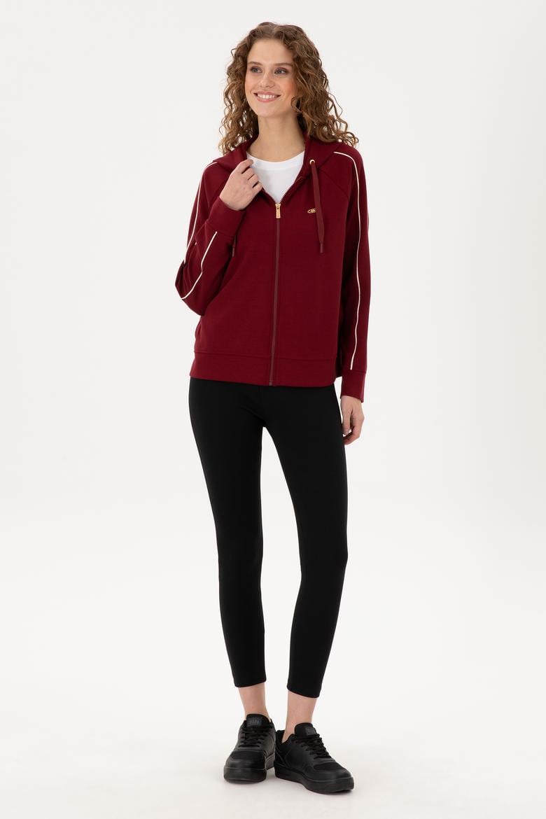 Kadın Bordo Kapüşonlu Fermuarlı Sweatshirt - 50297354006