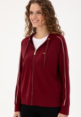Kadın Bordo Kapüşonlu Fermuarlı Sweatshirt - 50297354006