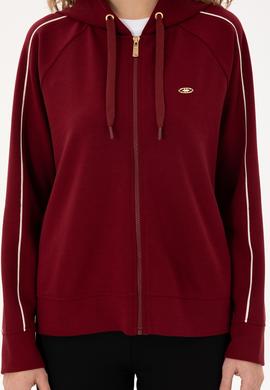 Kadın Bordo Kapüşonlu Fermuarlı Sweatshirt - 50297354006