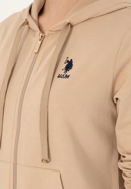 Kadın Kum Kapüşonlu Fermuarlı Sweatshirt - 50297297022