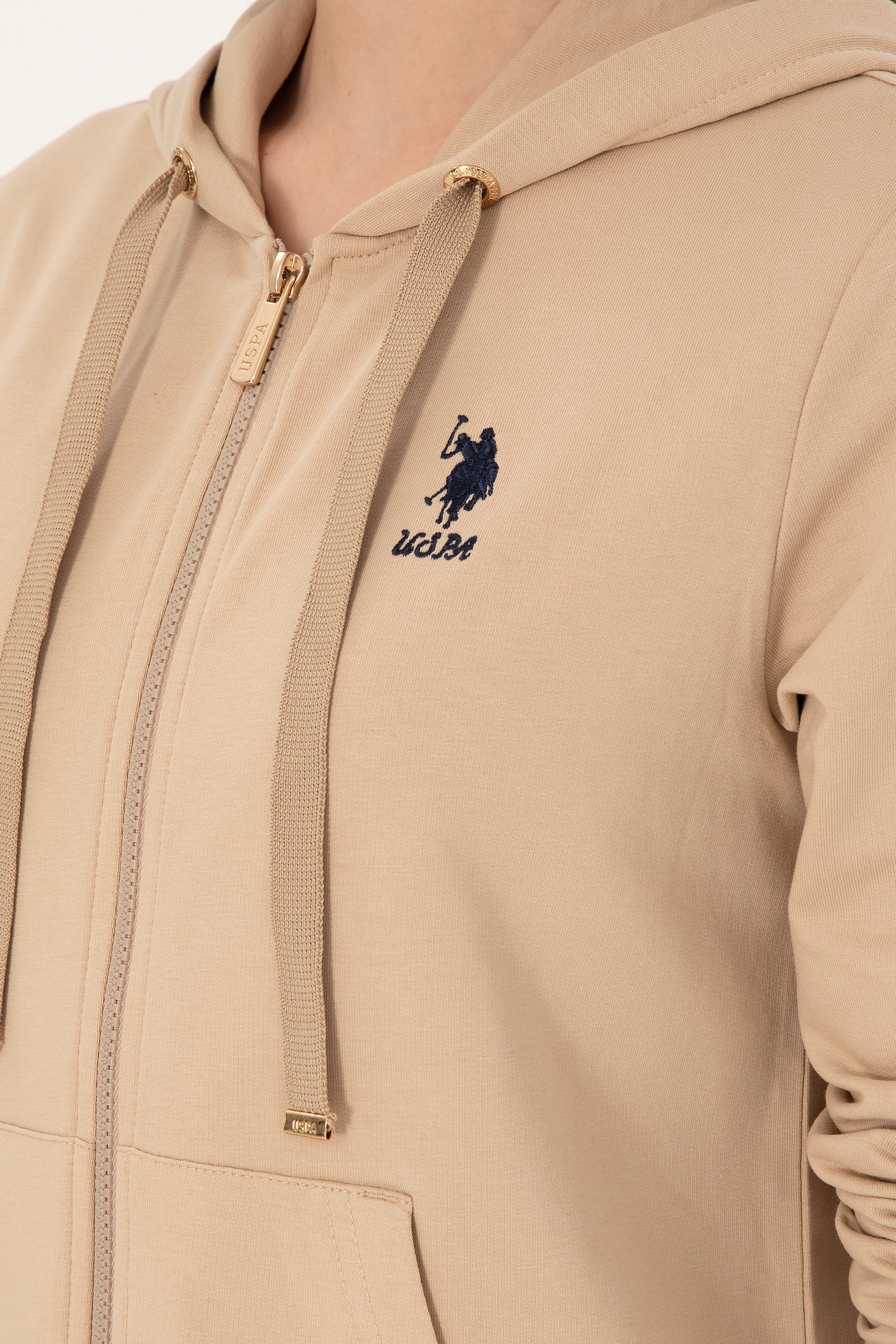Kadın Kum Kapüşonlu Fermuarlı Sweatshirt - Image 7