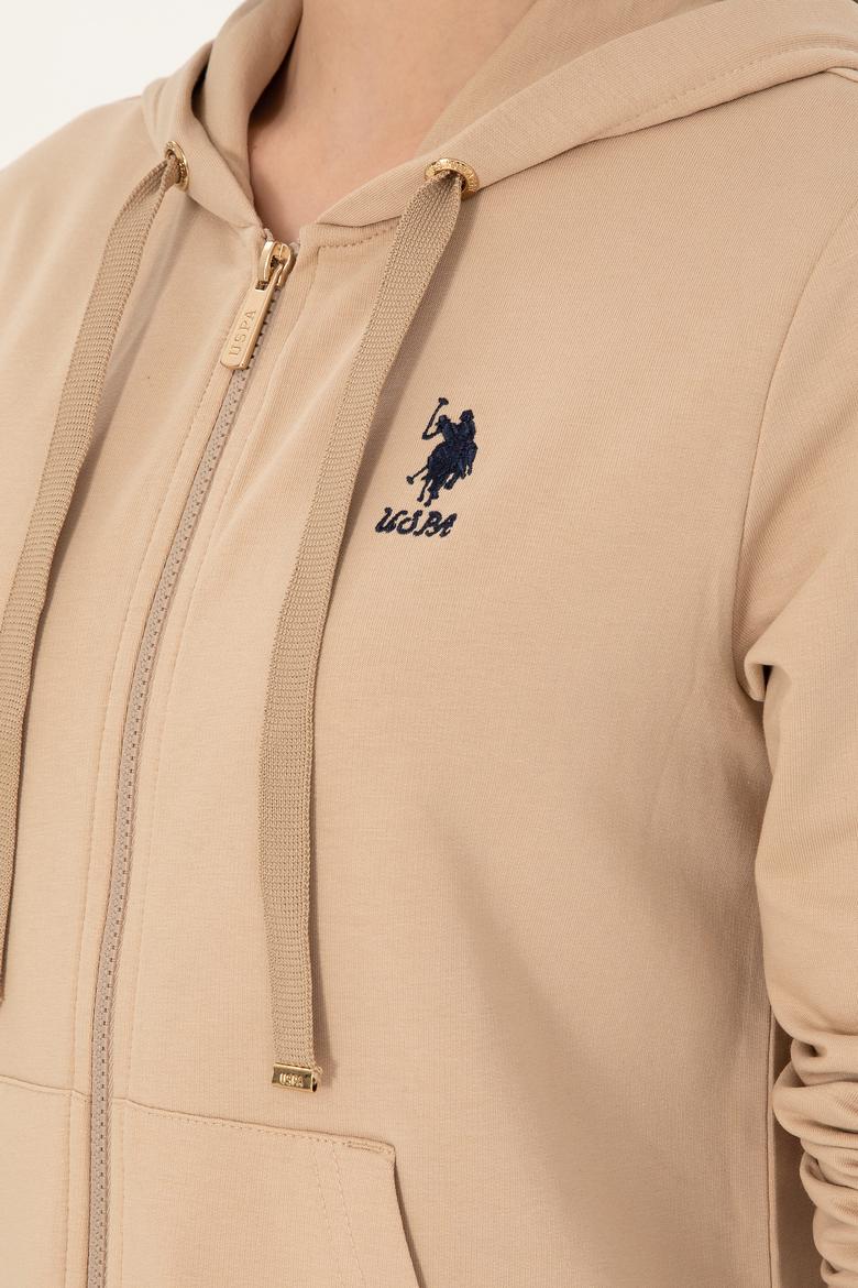 Kadın Kum Kapüşonlu Fermuarlı Sweatshirt - 50297297022