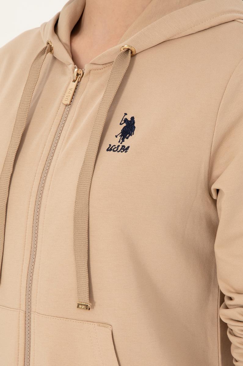 Kadın Kum Kapüşonlu Fermuarlı Sweatshirt