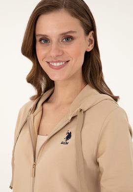 Kadın Kum Kapüşonlu Fermuarlı Sweatshirt - 50297297022