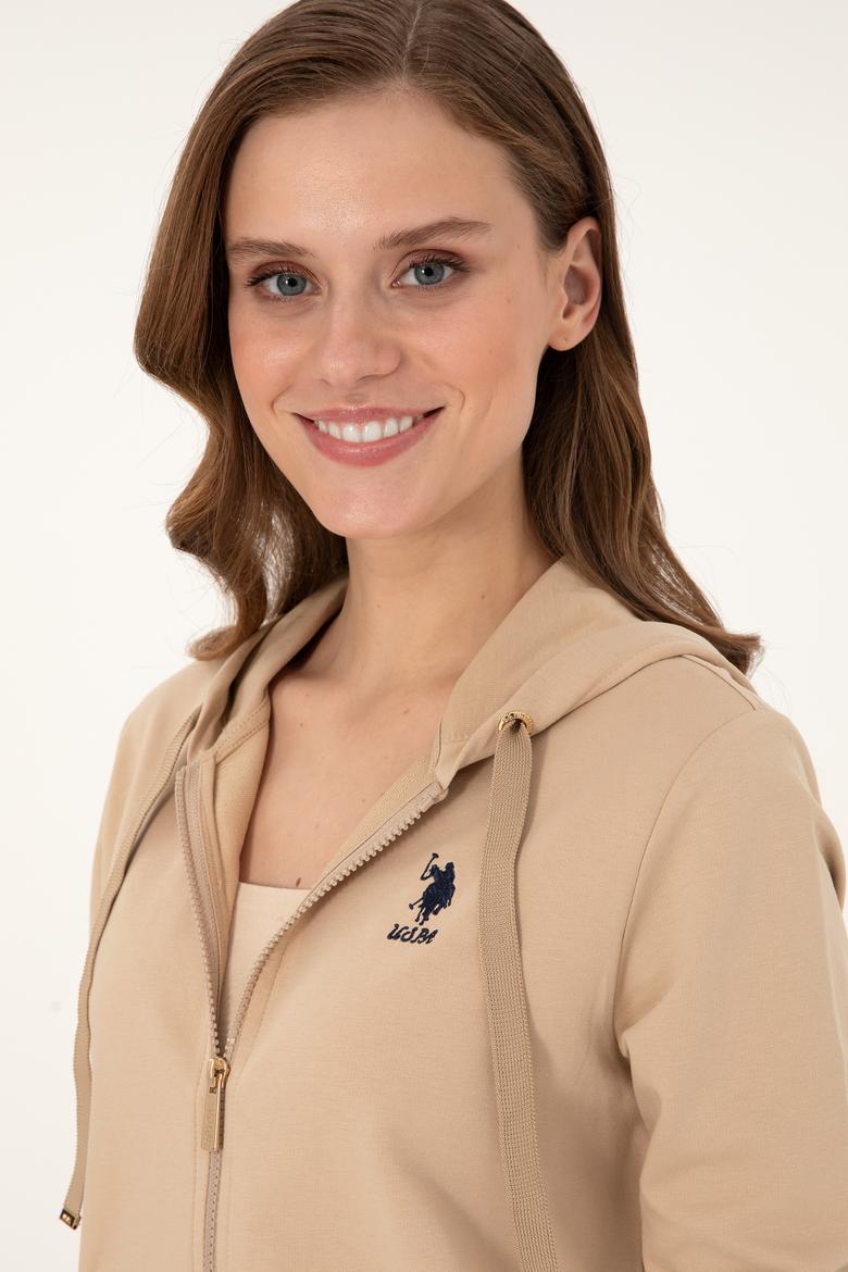 Kadın Kum Kapüşonlu Fermuarlı Sweatshirt - 50297297022