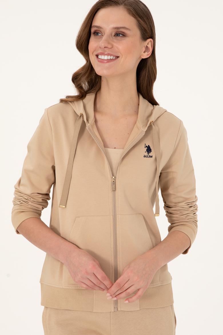 Kadın Kum Kapüşonlu Fermuarlı Sweatshirt - 50297297022