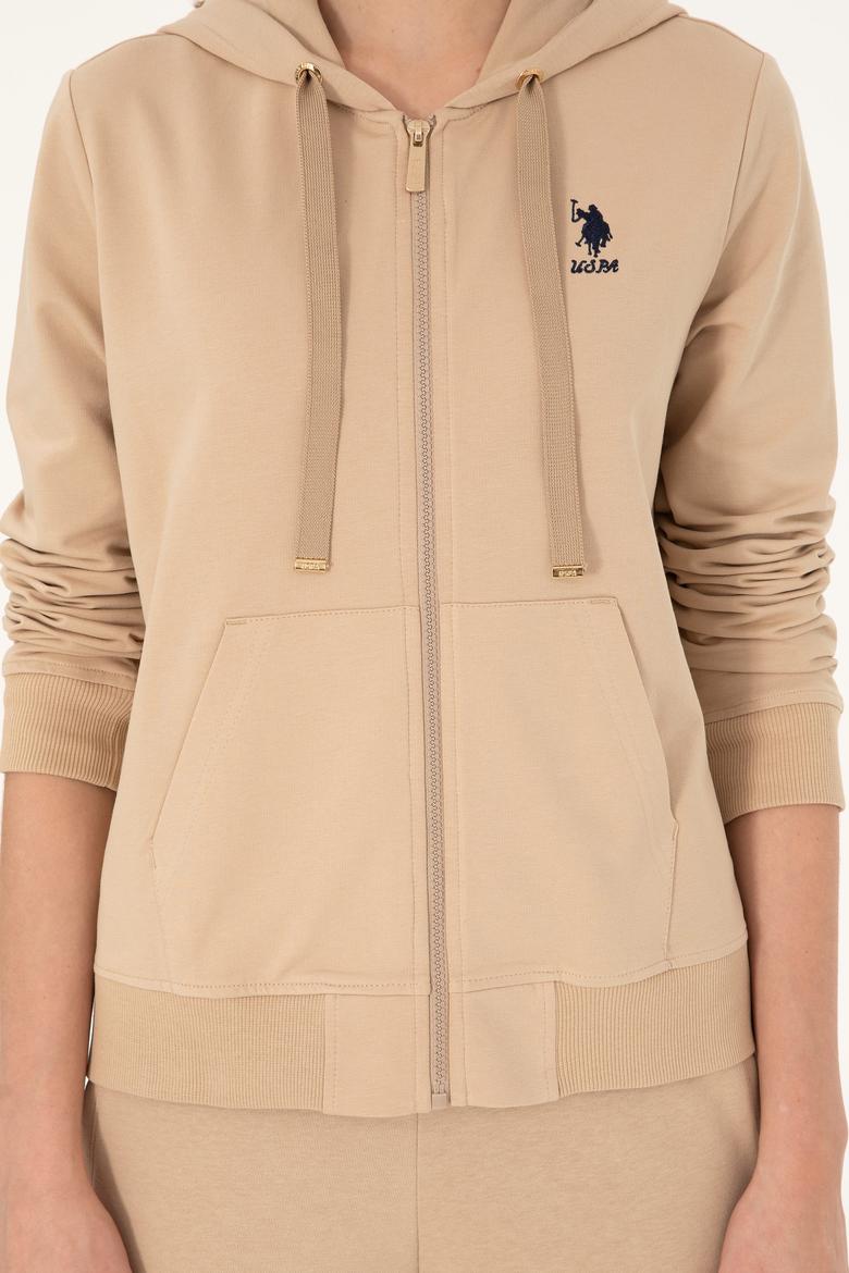 Kadın Kum Kapüşonlu Fermuarlı Sweatshirt - 50297297022