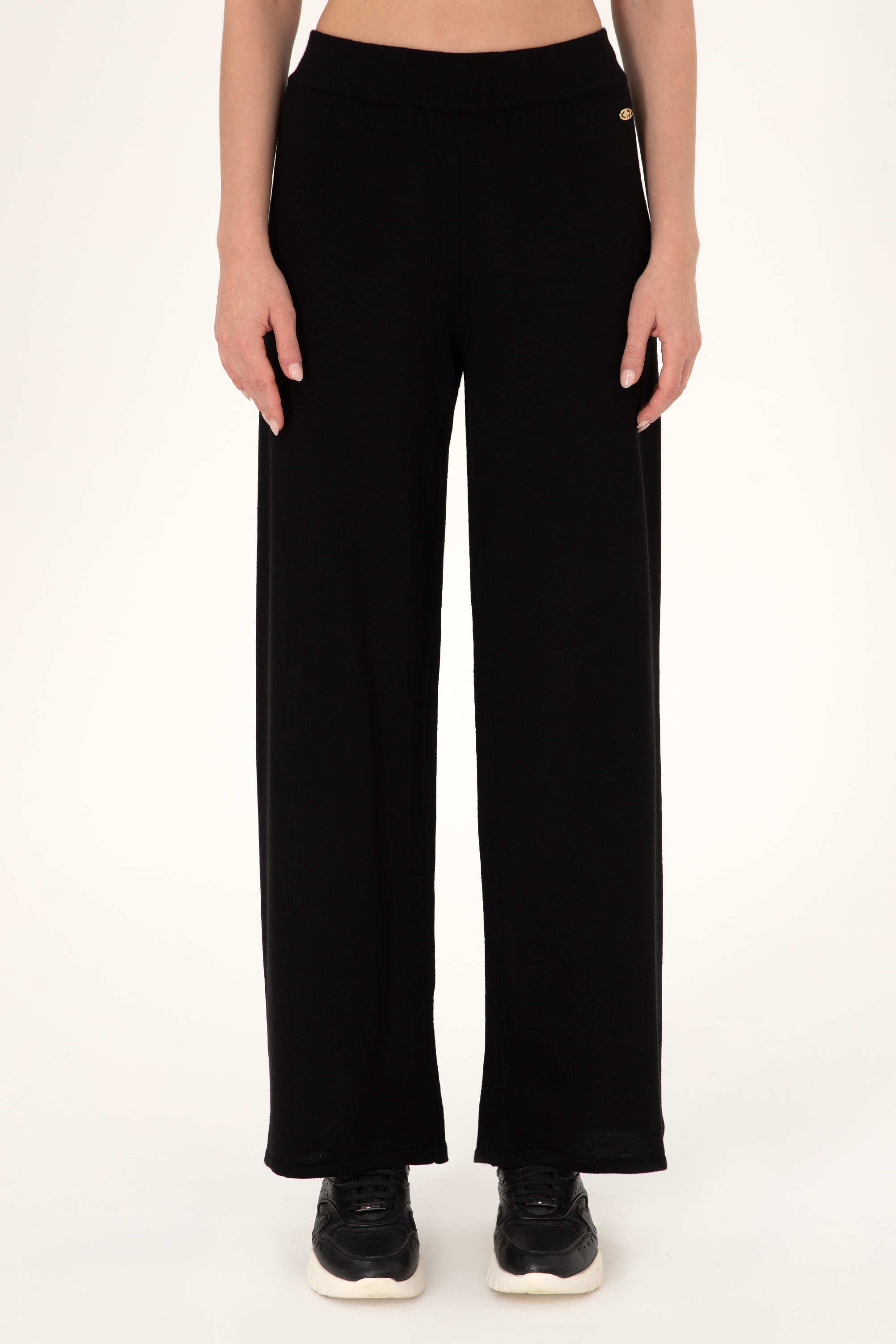 Kadın Siyah Loose Fit Triko Pantolon - Image 2