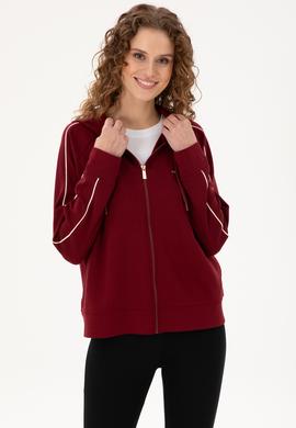 Kadın Bordo Kapüşonlu Fermuarlı Sweatshirt - 50297354006