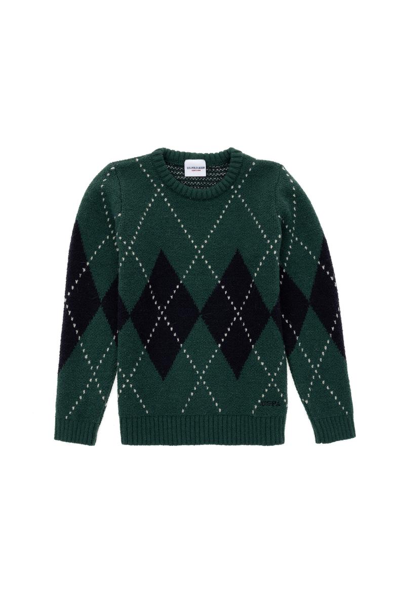 Erkek Çocuk Koyu Yeşil Bisiklet Yaka Kazak - 50295513026