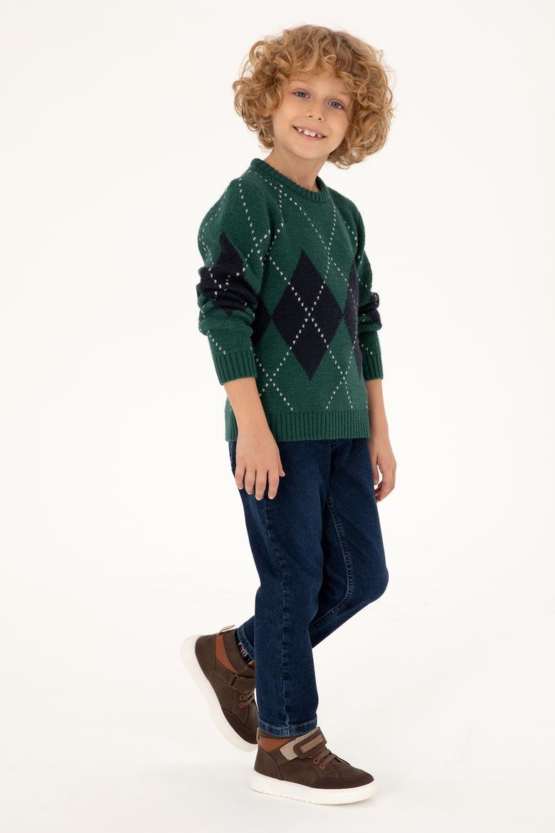 Erkek Çocuk Koyu Yeşil Bisiklet Yaka Kazak - 50295513026