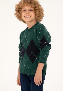 Erkek Çocuk Koyu Yeşil Bisiklet Yaka Kazak - 50295513026