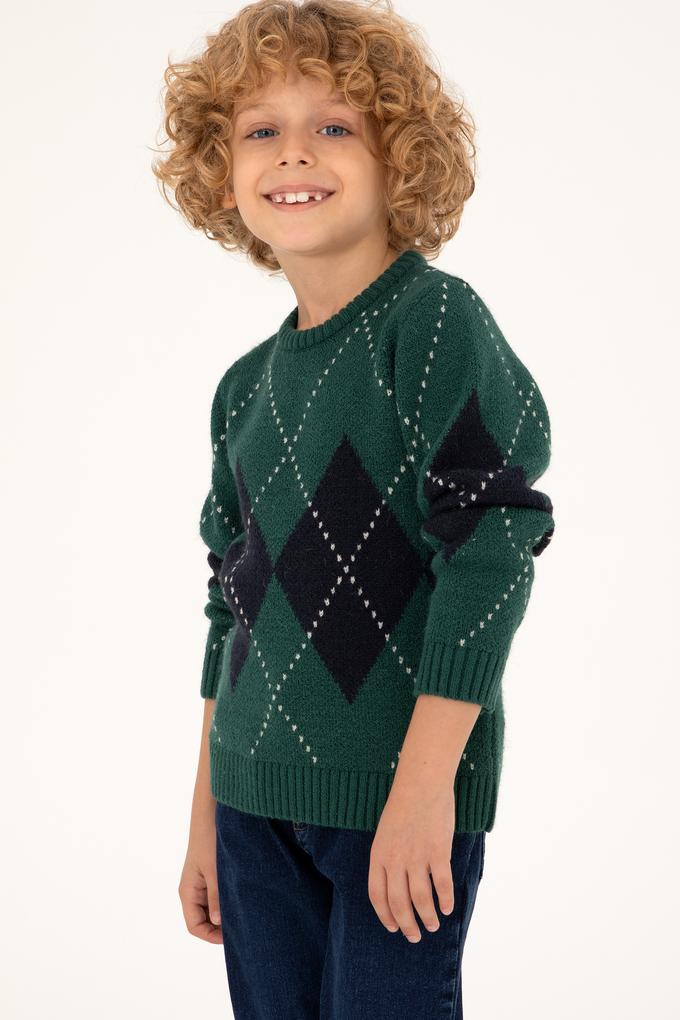 Erkek Çocuk Koyu Yeşil Bisiklet Yaka Kazak