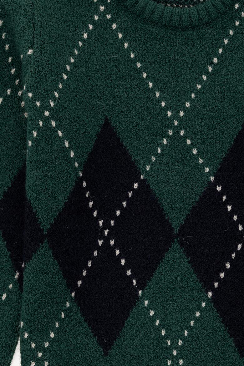 Erkek Çocuk Koyu Yeşil Bisiklet Yaka Kazak - 50295513026