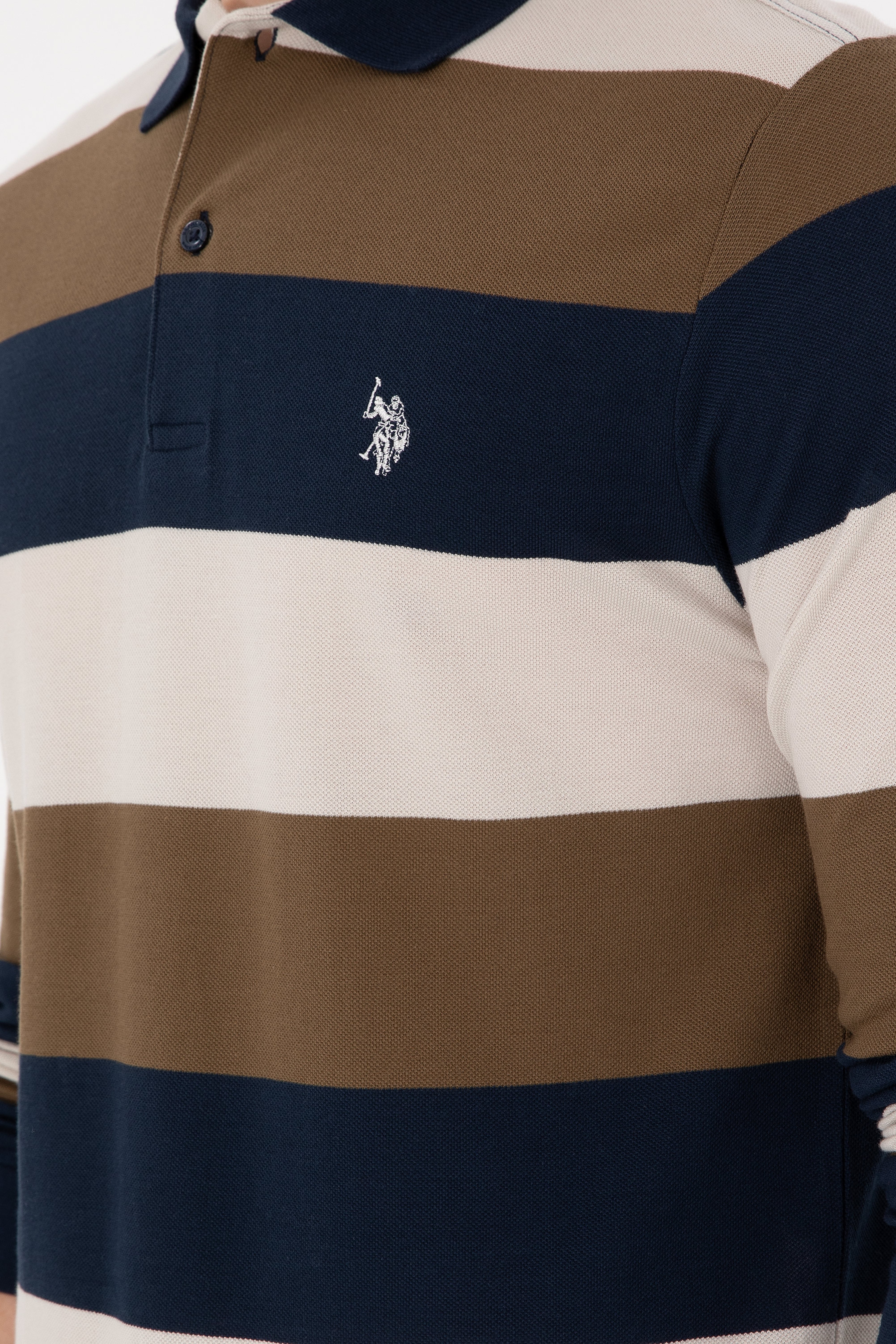 Erkek Regular Fit Polo Yaka Haki Sweatshirt - Image 7