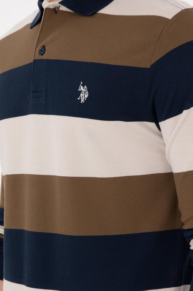 Erkek Regular Fit Polo Yaka Haki Sweatshirt