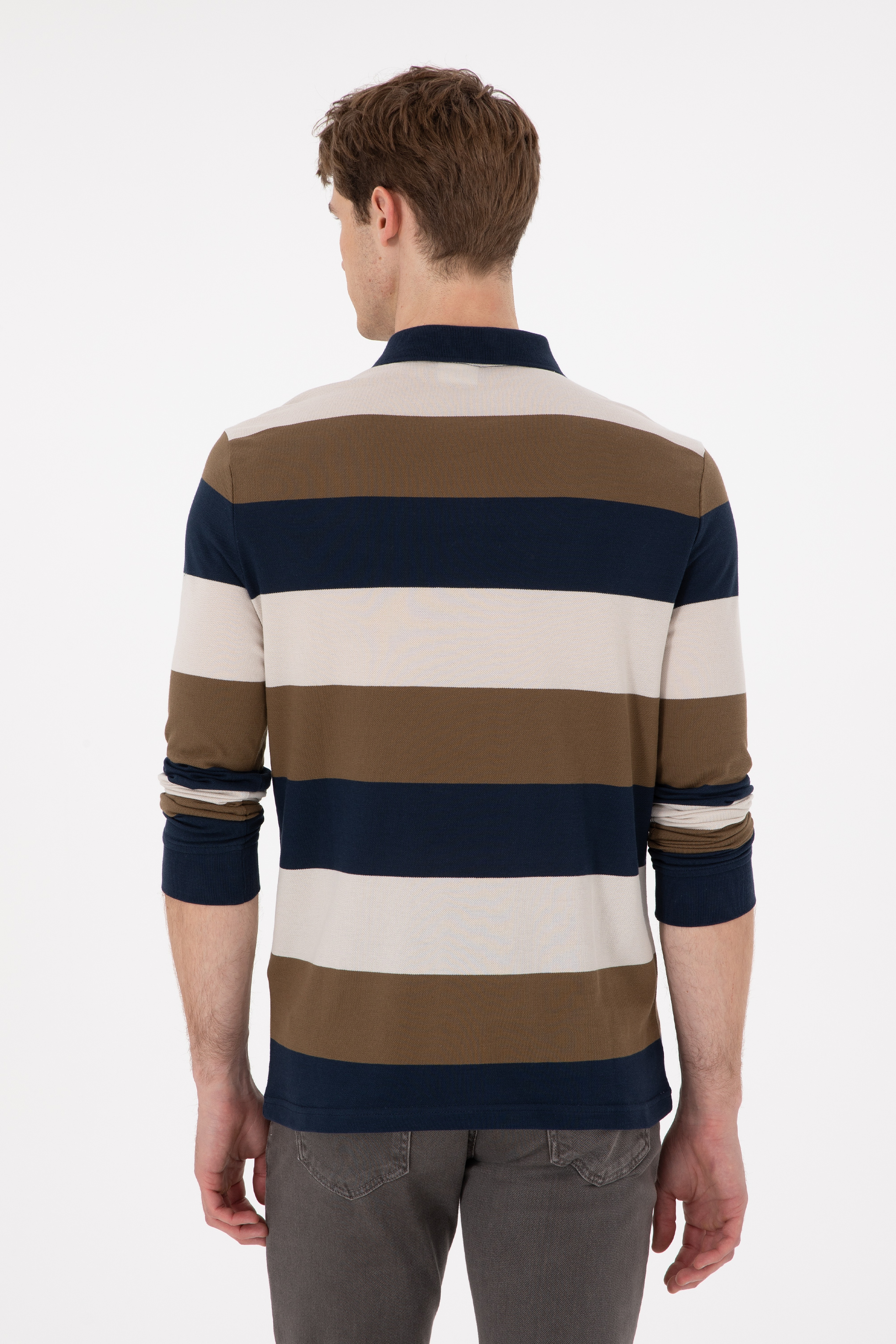 Erkek Regular Fit Polo Yaka Haki Sweatshirt