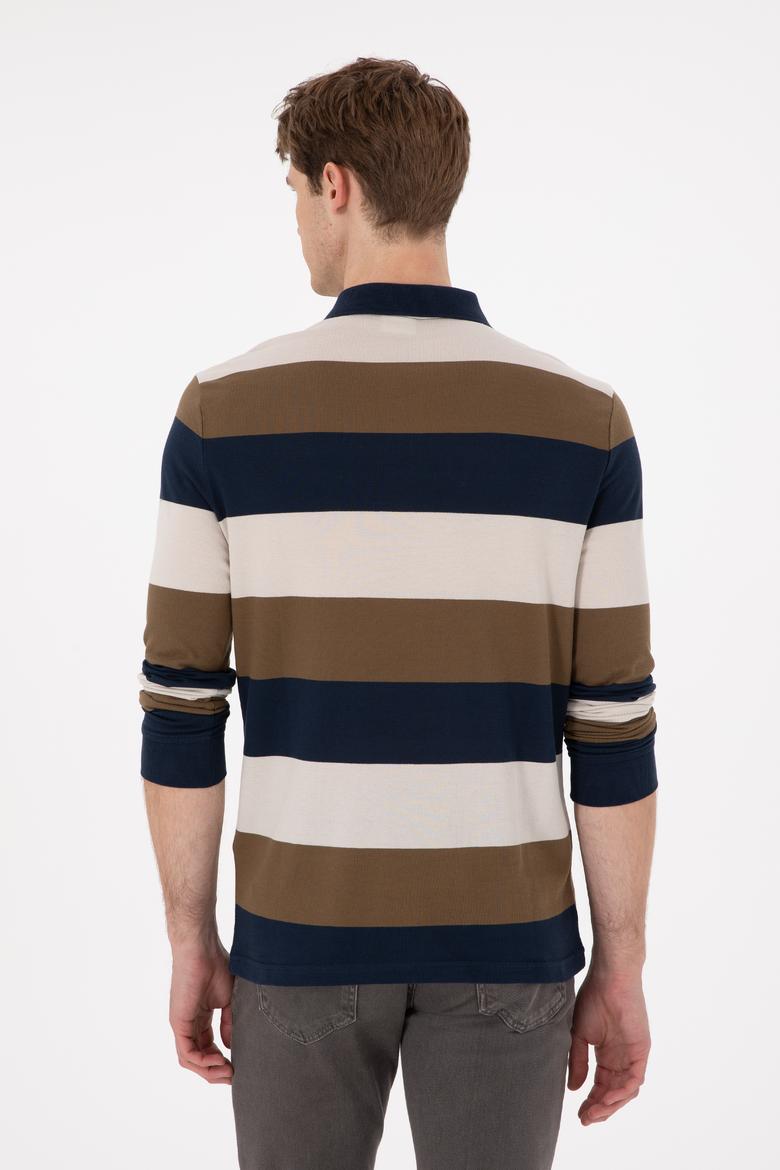 Erkek Regular Fit Polo Yaka Haki Sweatshirt - 50293428076