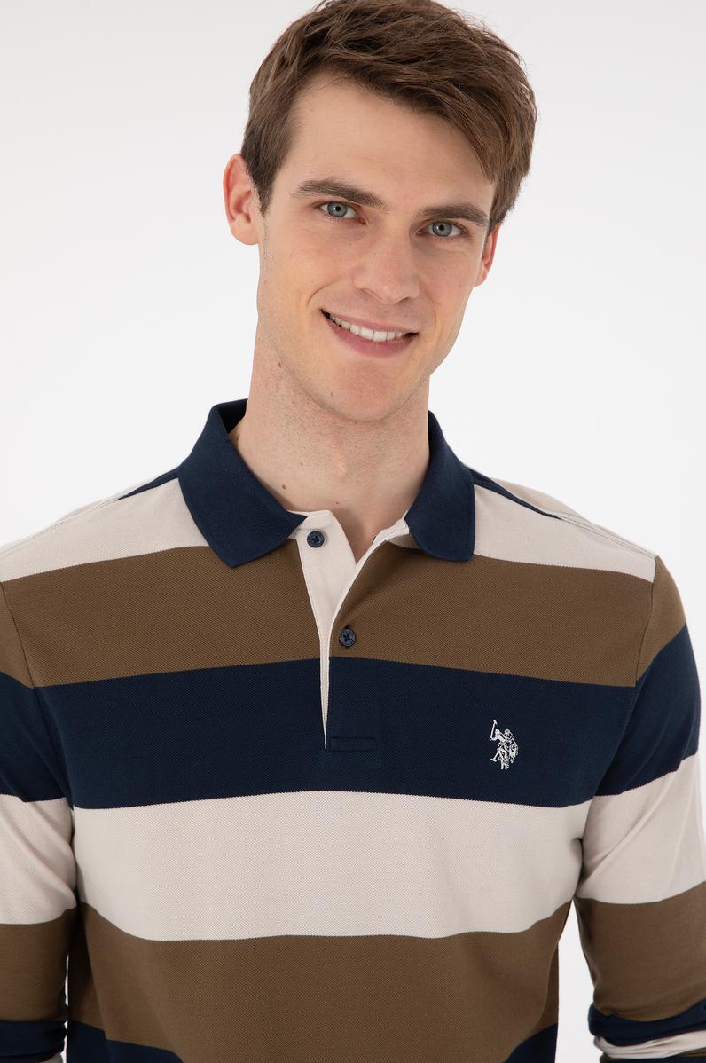 Erkek Regular Fit Polo Yaka Haki Sweatshirt