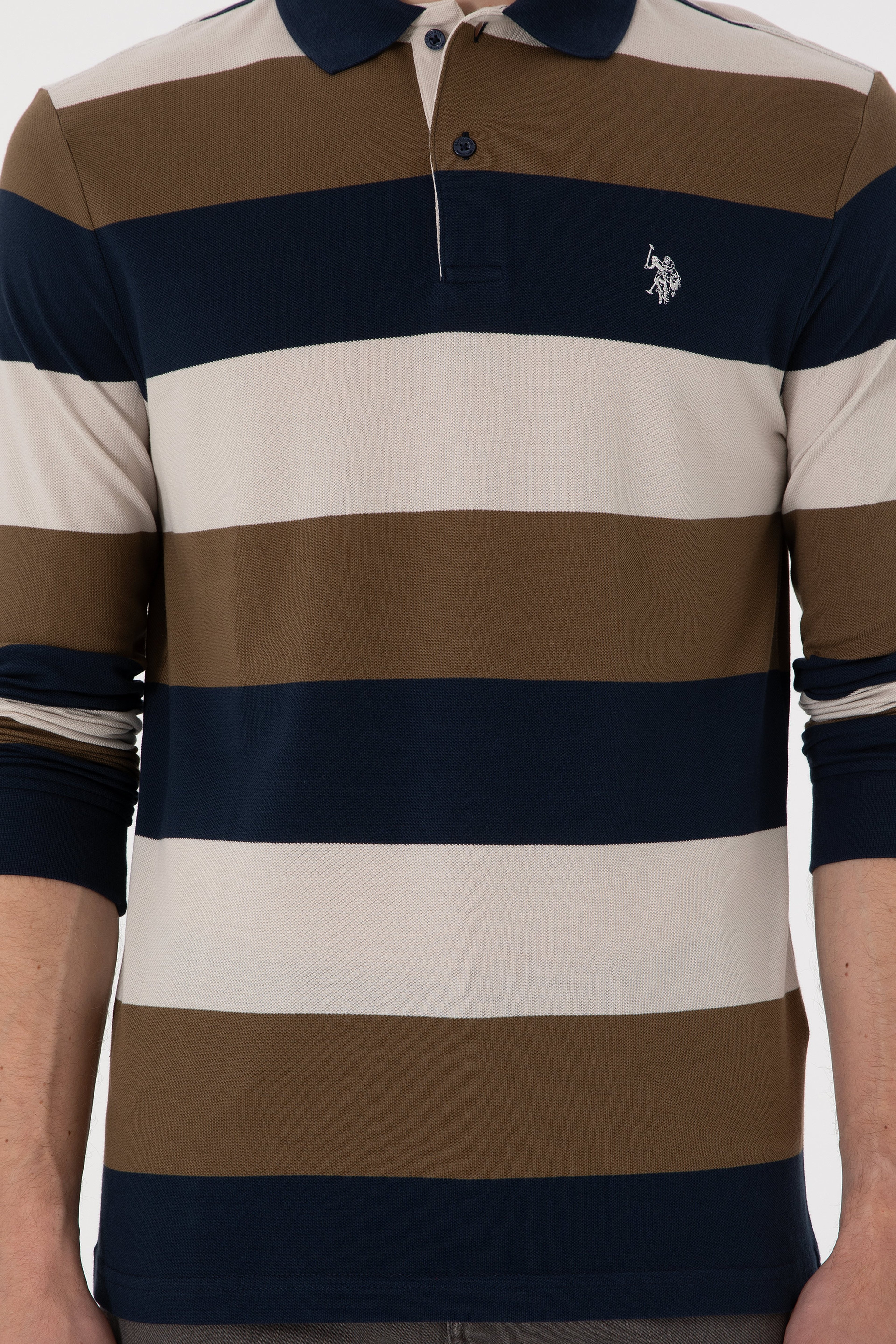 Erkek Regular Fit Polo Yaka Haki Sweatshirt