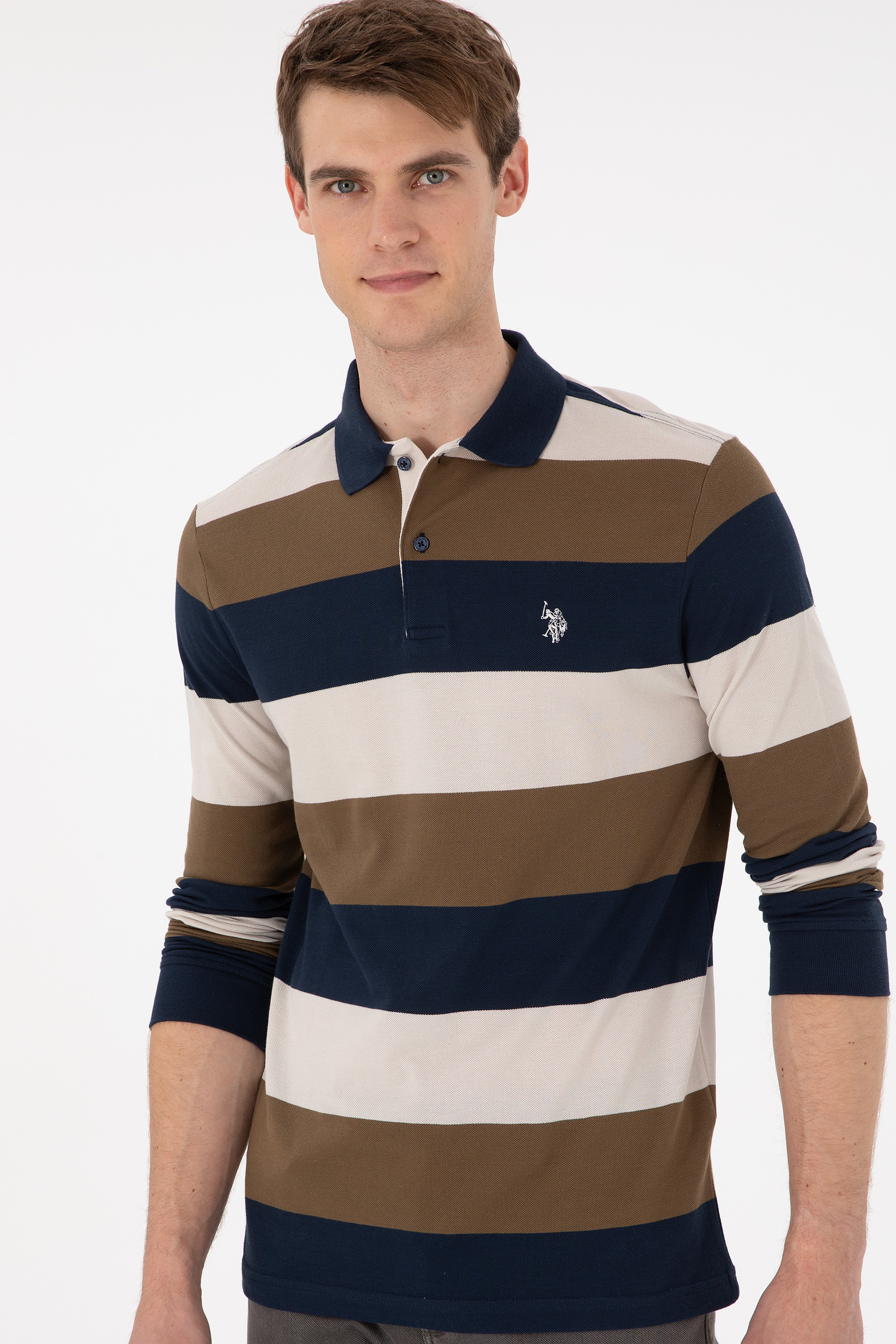 Erkek Regular Fit Polo Yaka Haki Sweatshirt - Image 3
