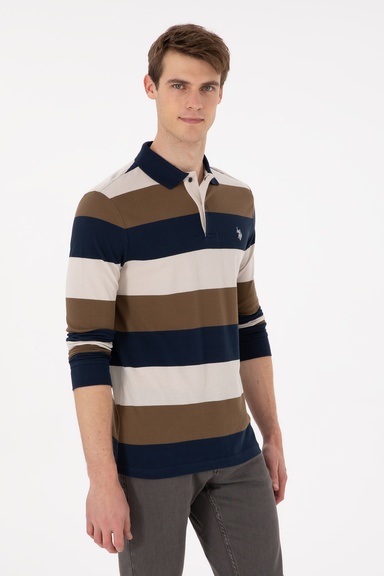 Erkek Regular Fit Polo Yaka Haki Sweatshirt