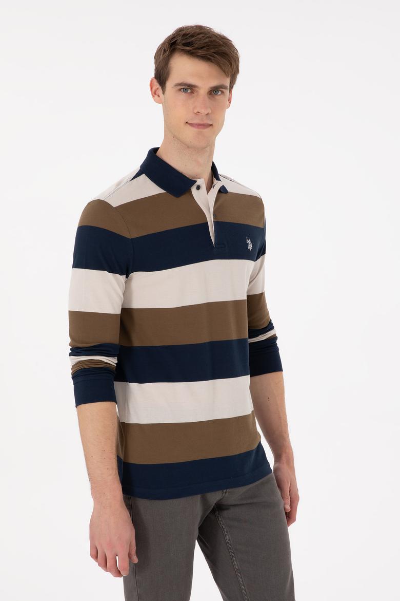 Erkek Regular Fit Polo Yaka Haki Sweatshirt