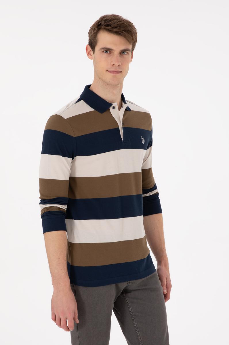 Erkek Regular Fit Polo Yaka Haki Sweatshirt