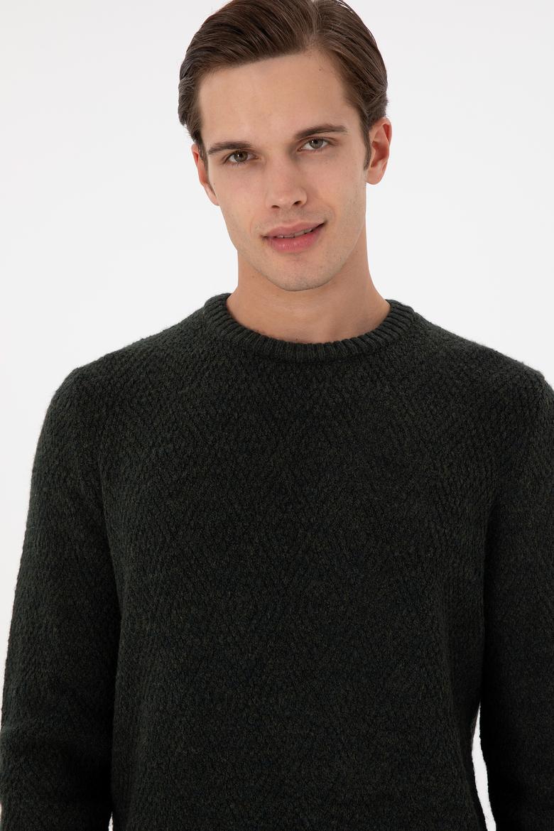 Erkek Regular Fit Bisiklet Yaka Koyu Yeşil Kazak - 50297049006