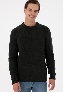 Erkek Regular Fit Bisiklet Yaka Koyu Yeşil Kazak - 50297049006