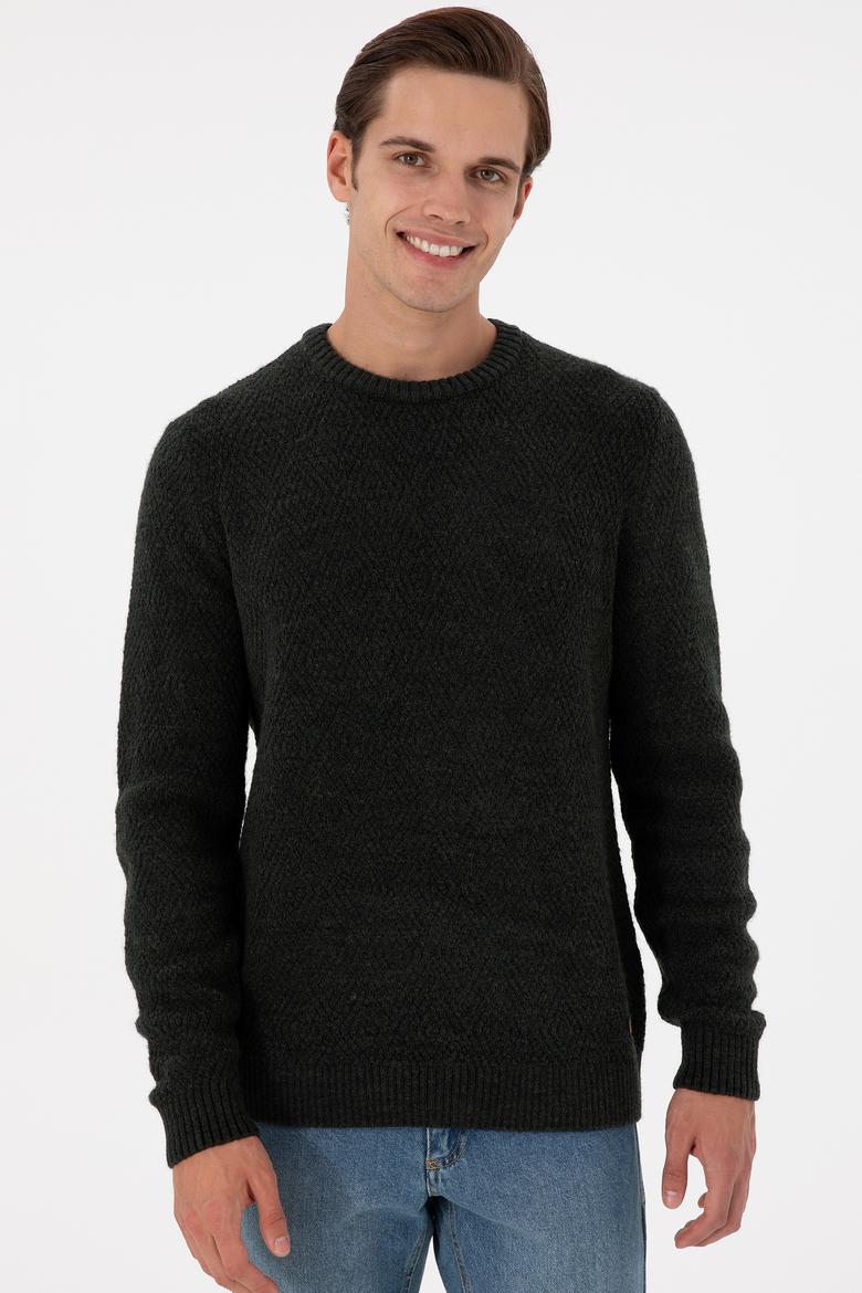 Erkek Regular Fit Bisiklet Yaka Koyu Yeşil Kazak - 50297049006