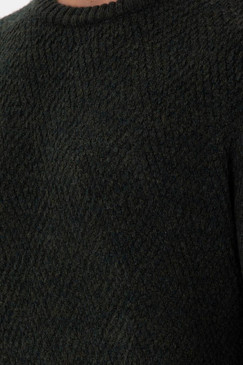 Erkek Regular Fit Bisiklet Yaka Koyu Yeşil Kazak - 50297049006