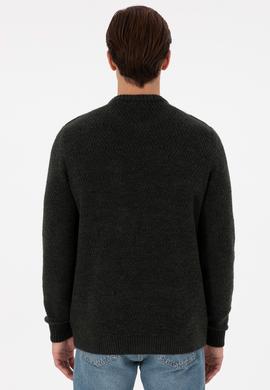 Erkek Regular Fit Bisiklet Yaka Koyu Yeşil Kazak - 50297049006