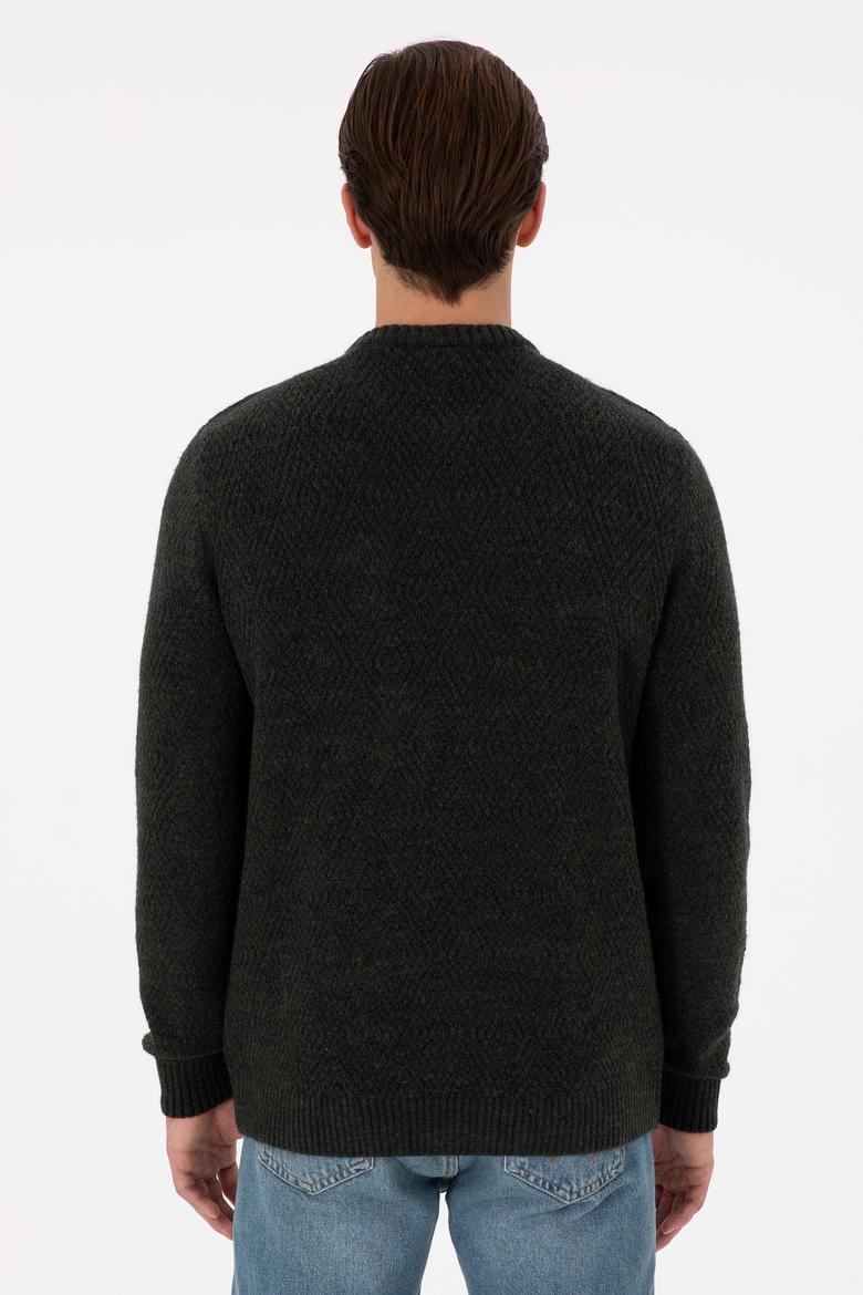 Erkek Regular Fit Bisiklet Yaka Koyu Yeşil Kazak - 50297049006