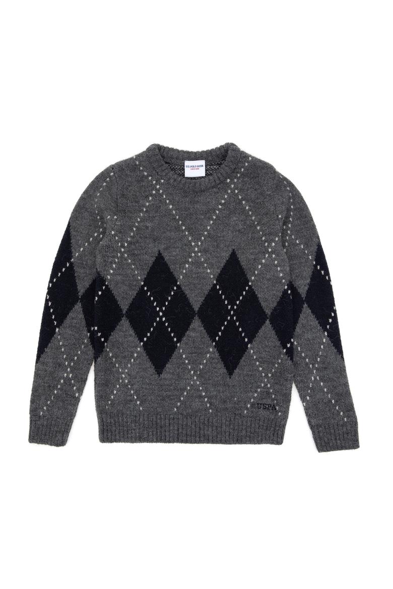 Erkek Çocuk Açık Gri Melanj Bisiklet Yaka Kazak - 50295513020