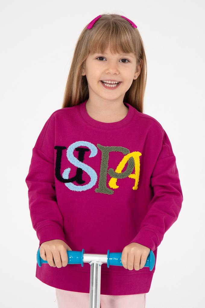 Kız Çocuk Fuşya Bisiklet Yaka Sweatshirt