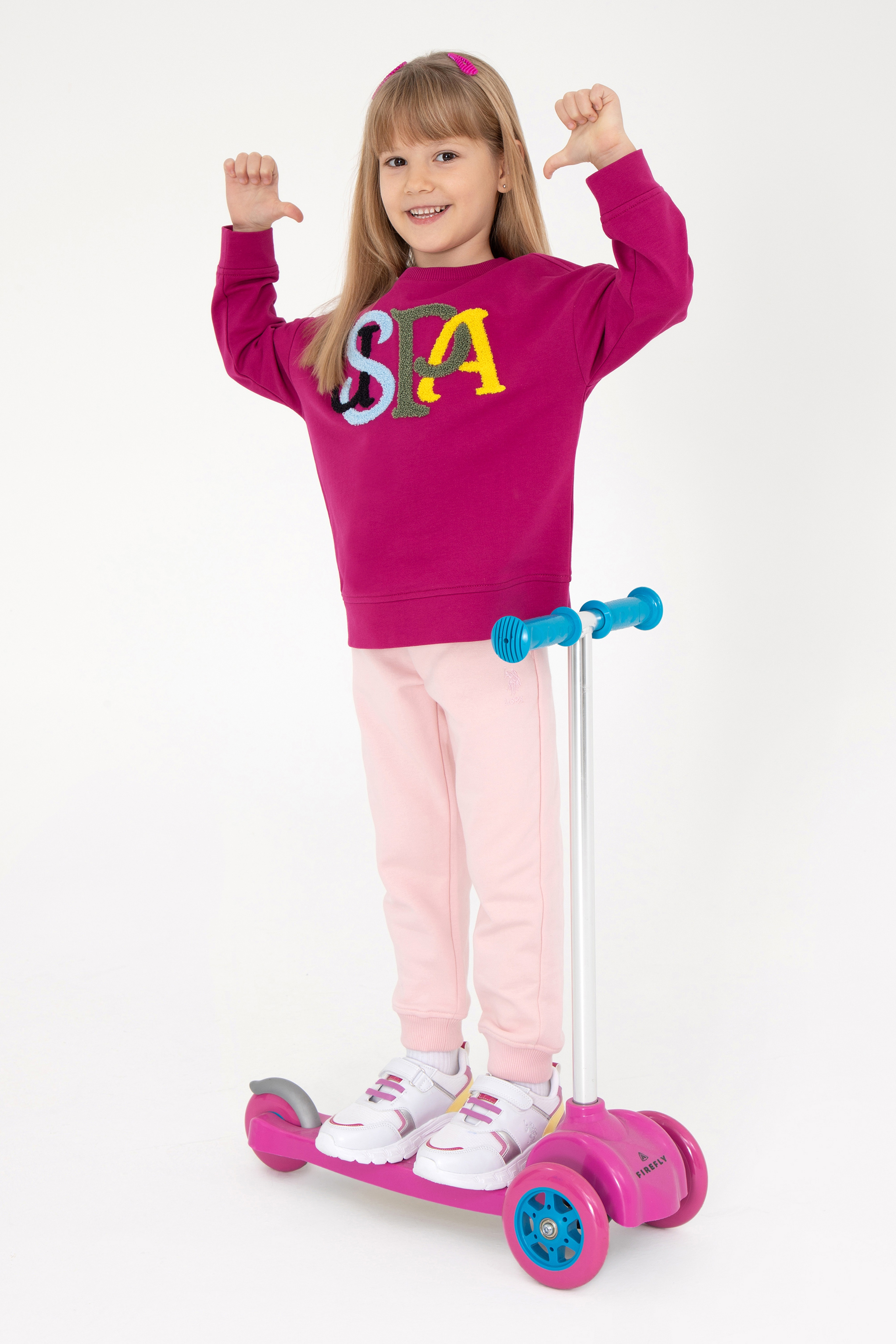 Kız Çocuk Fuşya Bisiklet Yaka Sweatshirt - Image 2