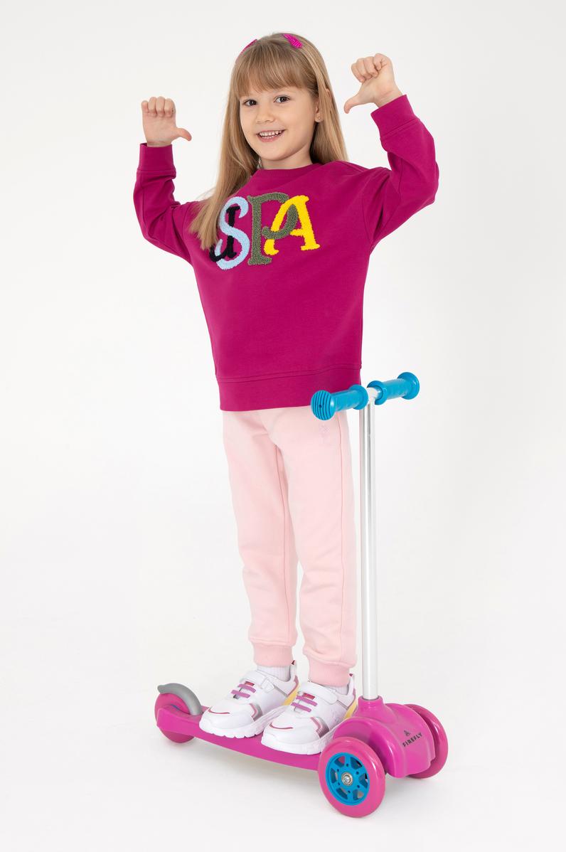 Kız Çocuk Fuşya Bisiklet Yaka Sweatshirt