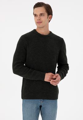 Erkek Regular Fit Bisiklet Yaka Koyu Yeşil Kazak - 50297049006