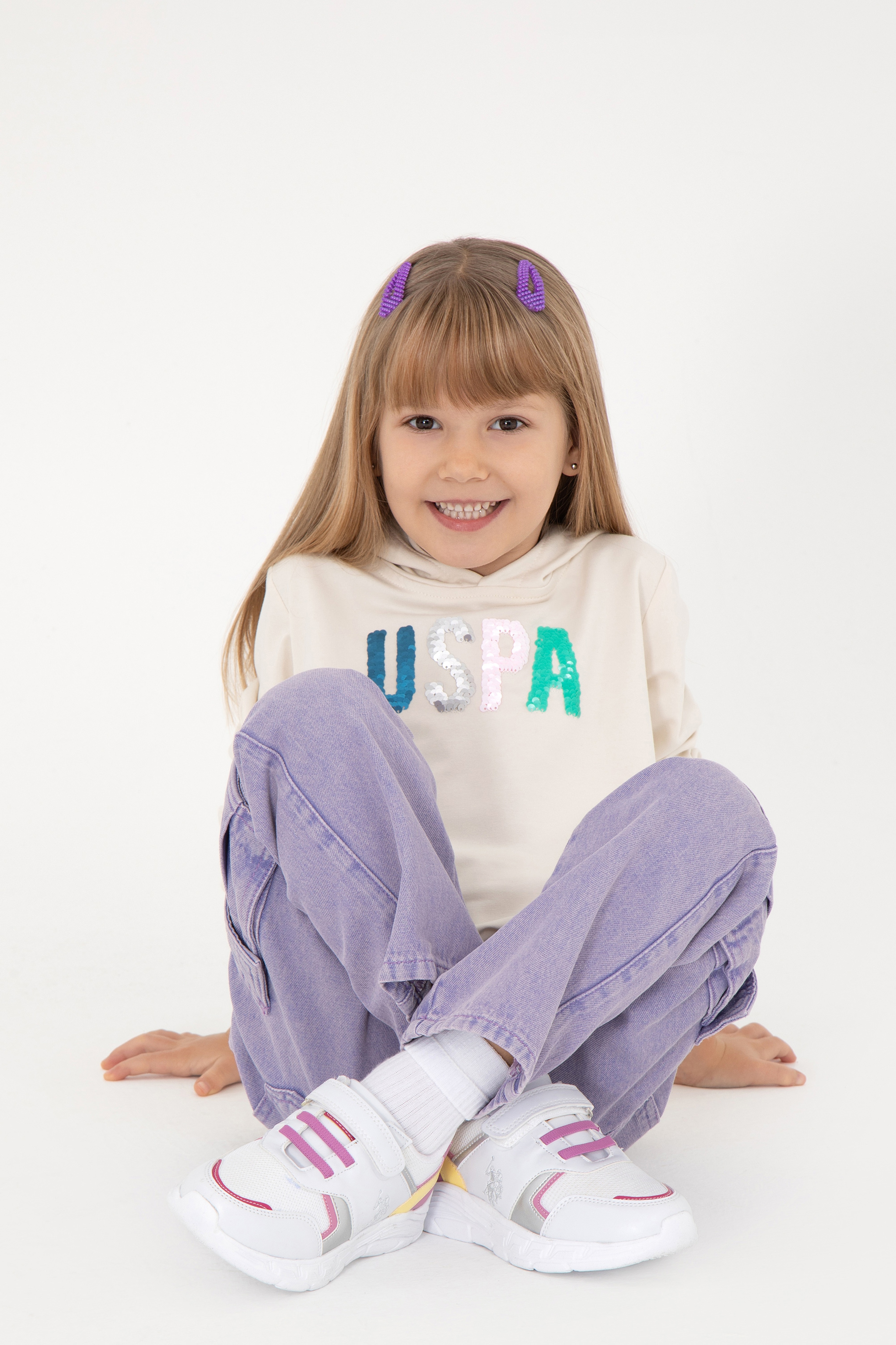 Kız Çocuk Krem Kapüşonlu Sweatshirt - Image 2