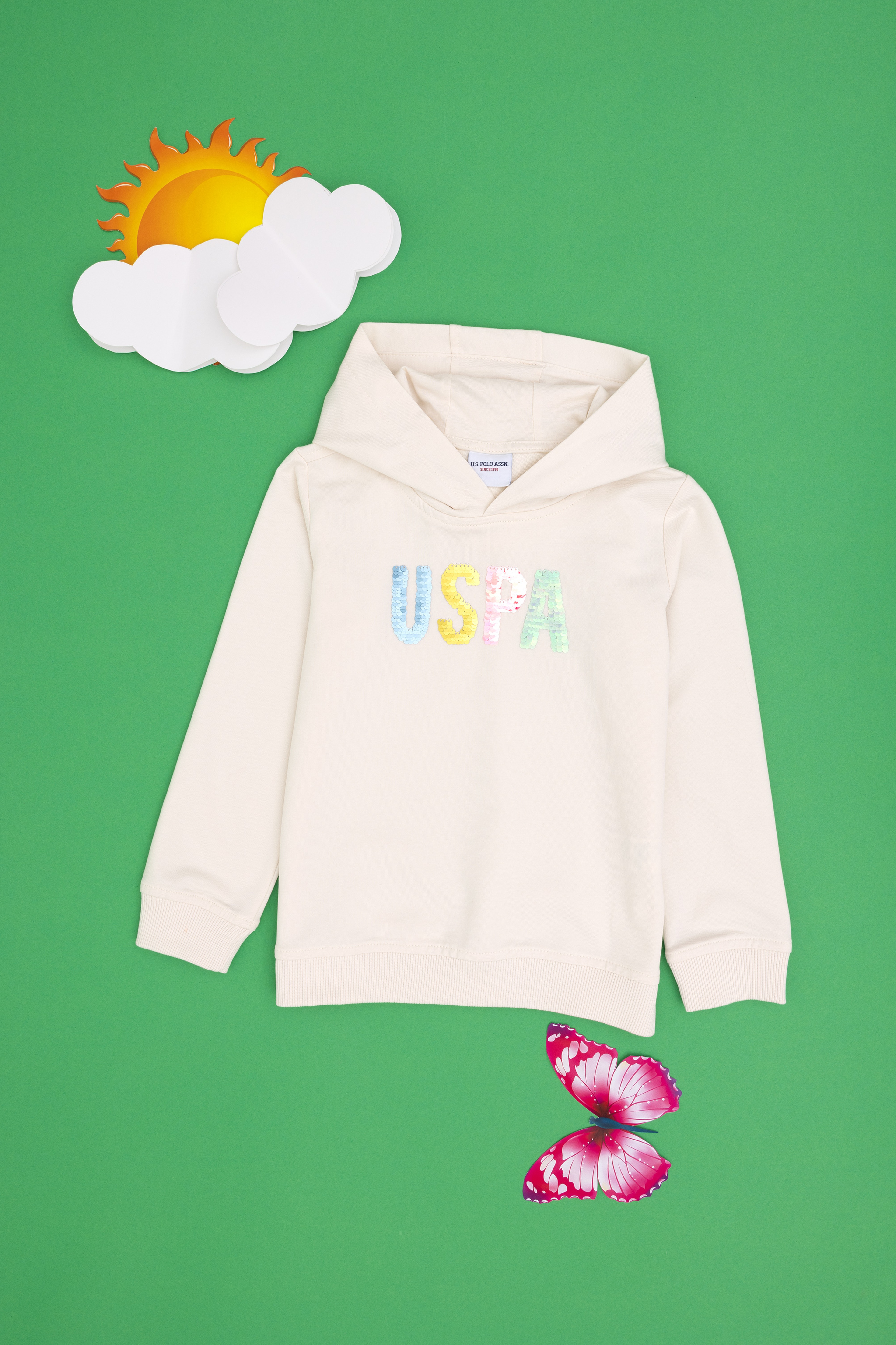 Kız Çocuk Krem Kapüşonlu Sweatshirt